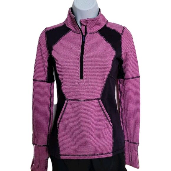 Ivivva by lululemon size 14 Big Girls Striped Purple Half Zip Pullover top - Picture 1 of 15